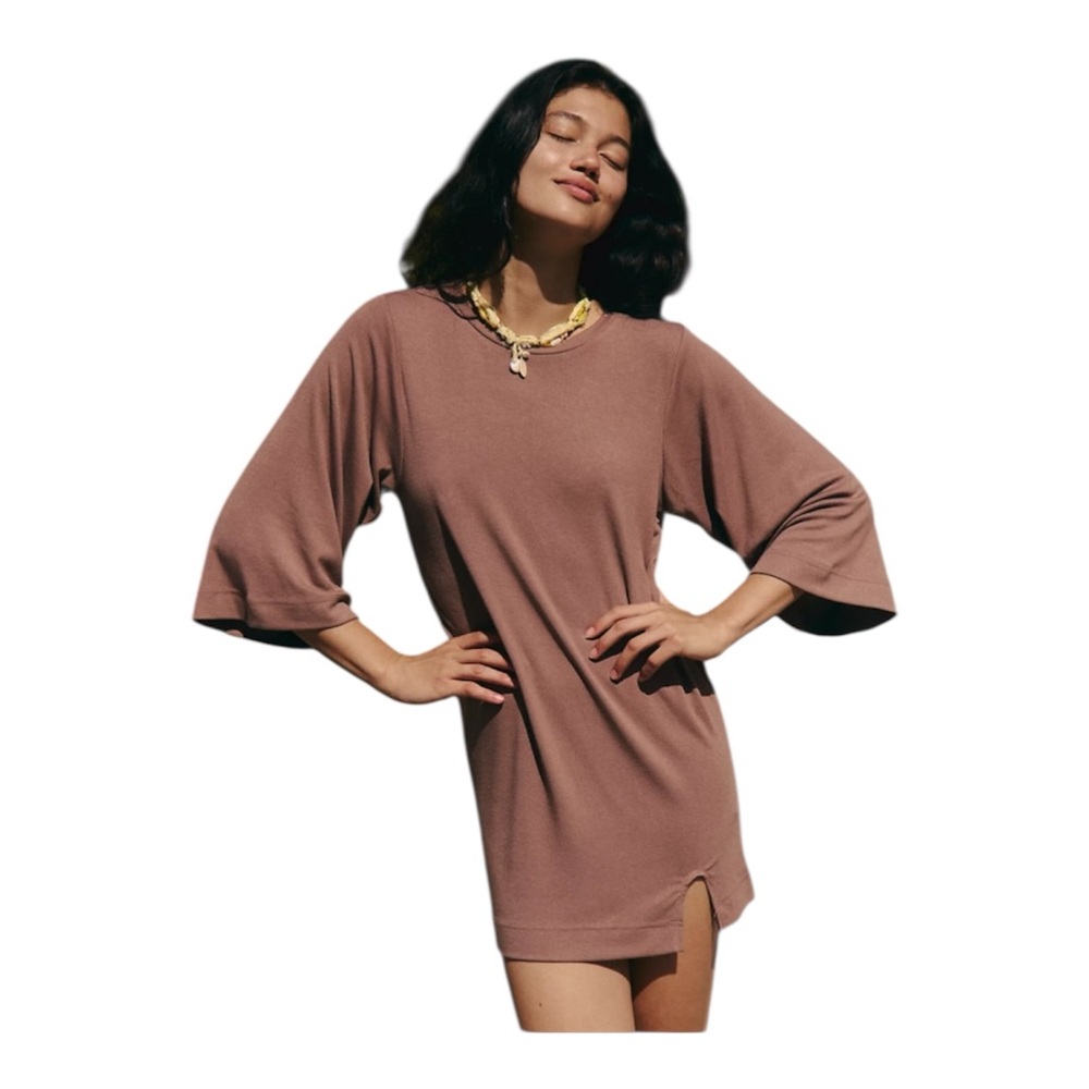 NWT Free People Good Feels Tee Mini Dress in Brownie, Size Small - Picture 1 of 10